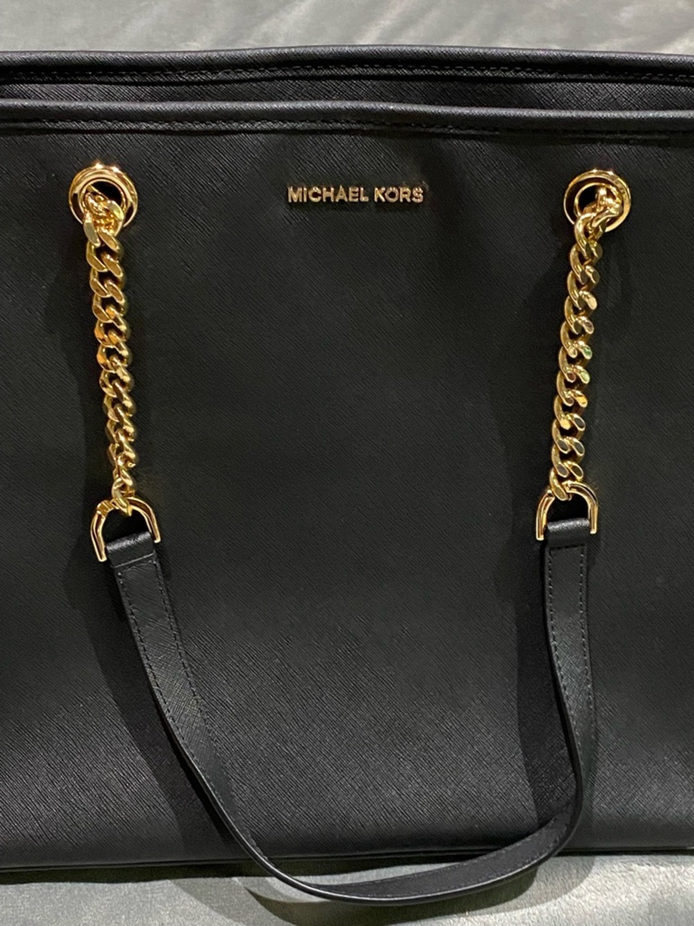 Michael Kors Black Tote with Gold Chain Handles - Picture 7 of 12
